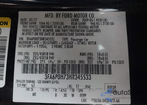 2017 Ford Fusion Se z USA, uszkodzony, nr VIN 3FA6P0H73HR345533